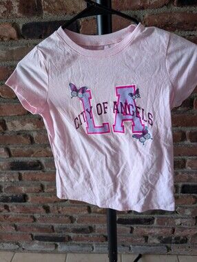 Btween City of Angels Pink Kids T-Shirt with Butterfly Graphic